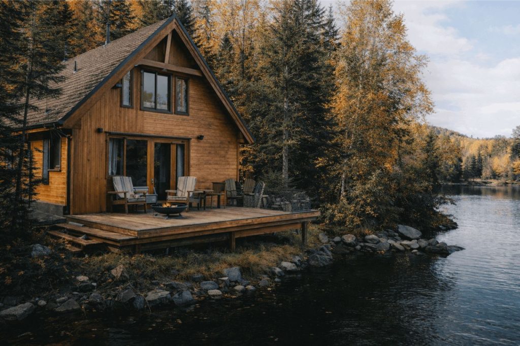 Chalet locatif au bord d’un lac au Québec, exemple de propriété à fort potentiel de revenus locatifs.