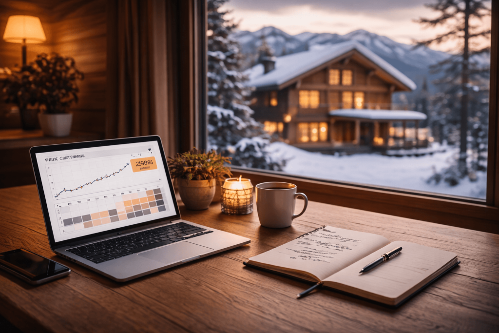 Optimisation de la tarification d’un chalet locatif au Québec avec vue sur un chalet en hiver
