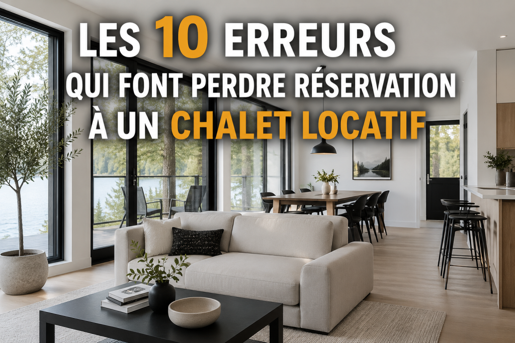 Salon lumineux d’un chalet locatif moderne illustrant les 10 erreurs les plus fréquentes qui peuvent faire perdre des réservations aux propriétaires de chalet.
